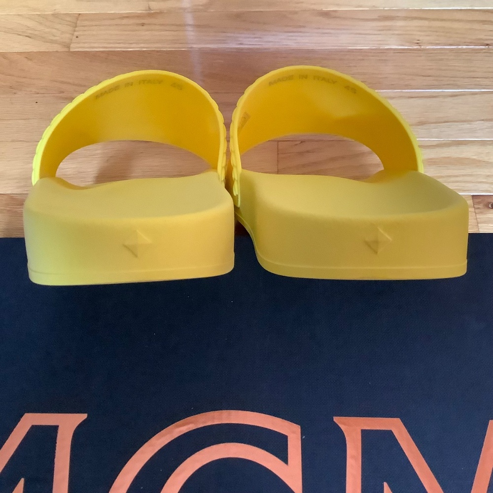 MCM Logo Slide Sandals Yellow SZ12 - Picture 3 of 16